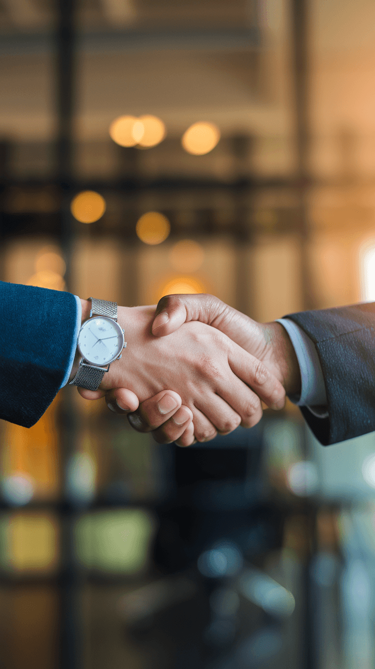 Professional handshake representing a continuing client partnership